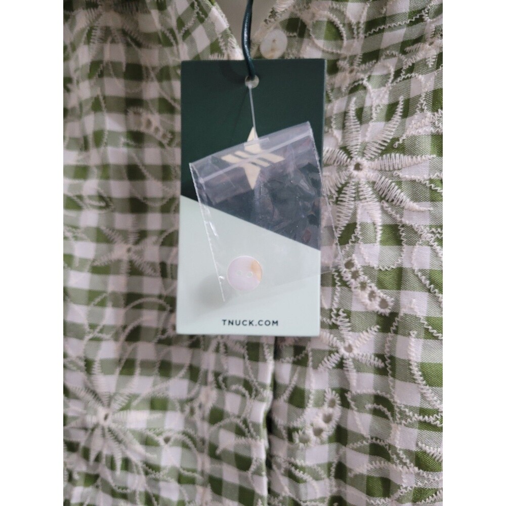 NWT Tuckernuck Delaney Green Gingham Embroidered Mini Dress Puff Sleeve Sz Small - Picture 4 of 11